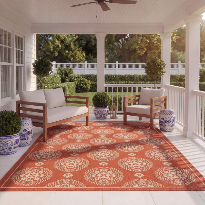 Brecht Floral Terracotta Indoor / Outdoor Area Indoor/Outdoor Area Rug, Rectangle 8' x 11'