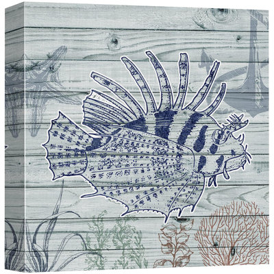 Marine Lifes In The Sea Lionfish Swims In Ocean On Canvas Print