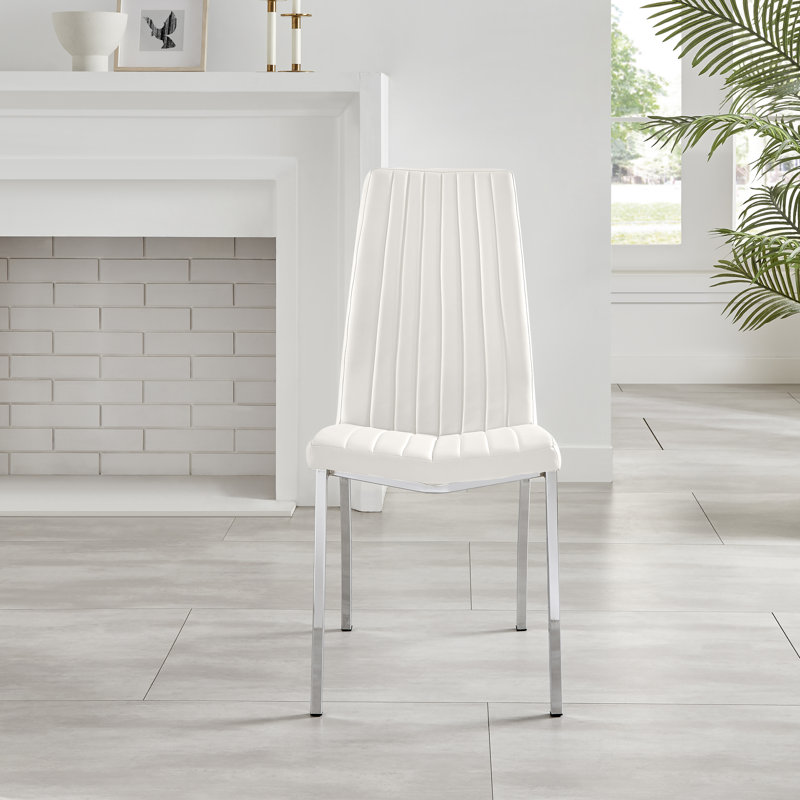 Simsbury Faux Leather Upholstered Chrome Leg Dining Chairs Modern Design, White