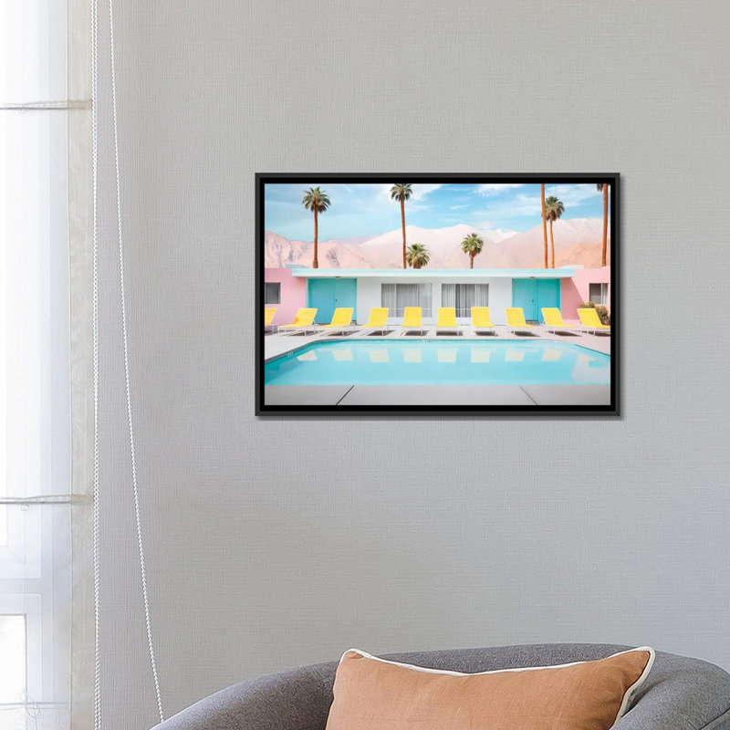 Palm Springs Pool Day - reproduction d'art murale encadrée, H 18 po x l 26 po, Reproduction encadrée sans passe-partout, Noir