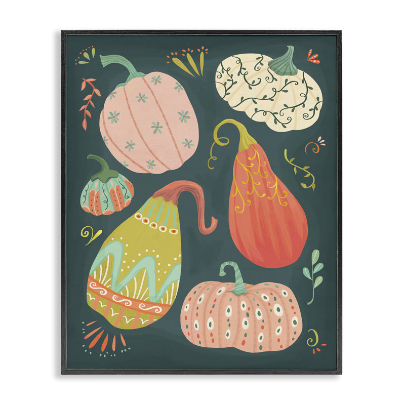  Patterned Autumn Gourds Giclee Art by Laura Watson, Black Framed, 14" H x 11" W