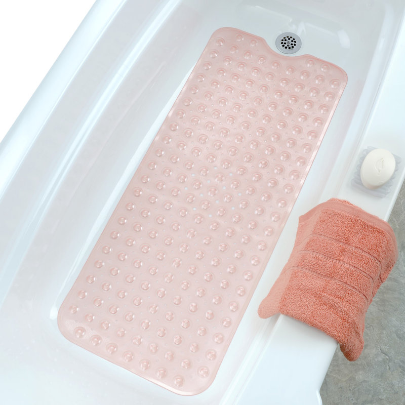 Extra Long Non-Slip Bathtub Mat with Suction Cups, Coral
