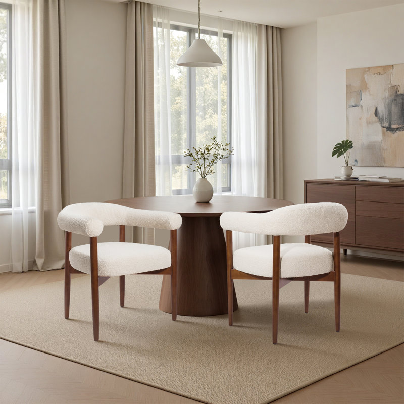 Upholstered Dining Chair Barrel Armchair With Wood Frame Side Chair