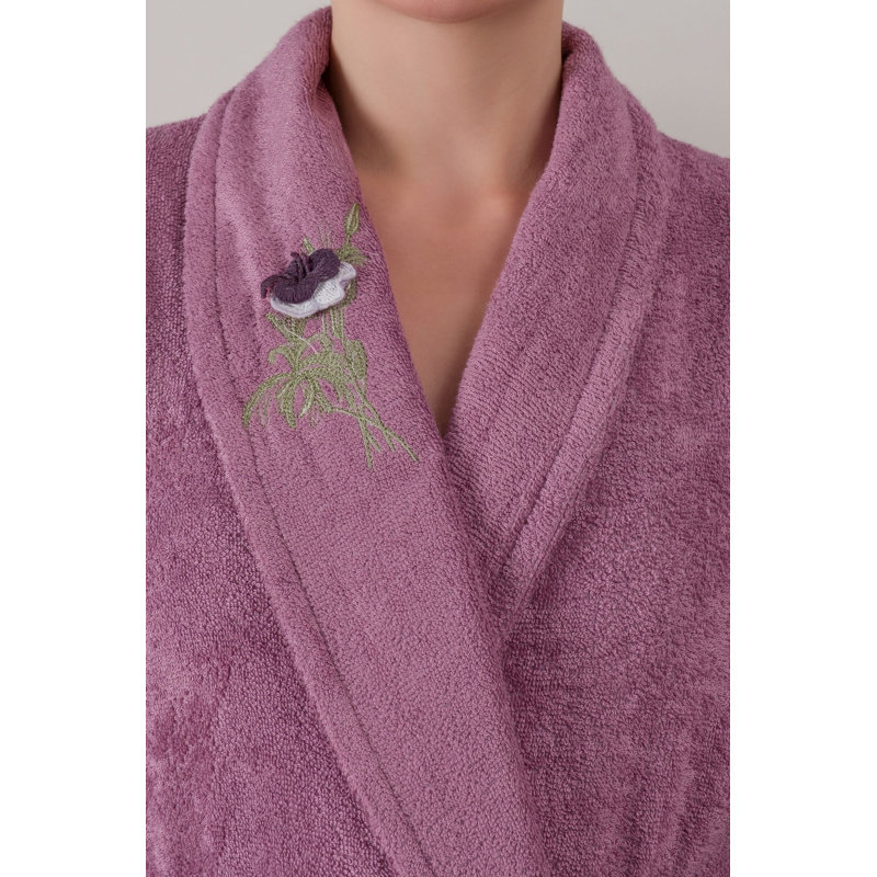 Ensemble de salle de bain luxueux, 40% bambou et 60% coton | Peignoir pour femme (S / M), peignoir pour homme (M / L), 2 serviettes à main (19,7 x 35,4 po), 2 serviettes de bain (35,4 x 59,1 po) | Doux, brodé, lavable à la machine, élégant motif damson et gris