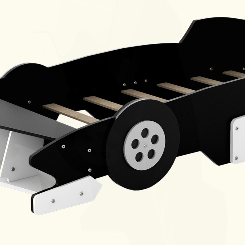 Race Car-Shaped Platform Bed With Wheels, Black