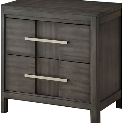 1pc Gray Bedside Nightstand In Contemporary Style, 2 Drawers, Felt - Lined Top, Solid Wood And Veneer For Bedroom Decor Modern Transitional English Ea