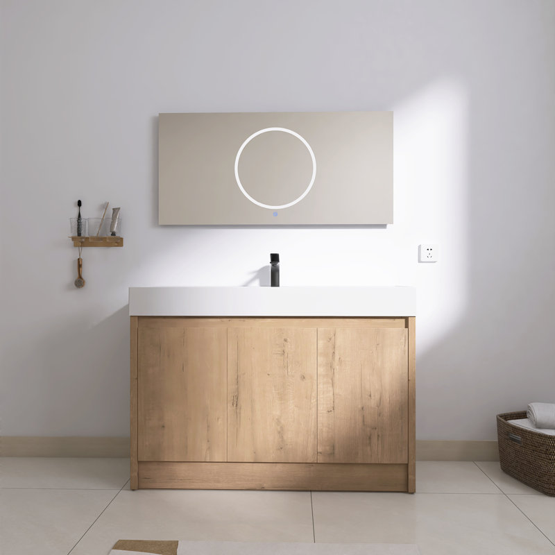  Quarnar 48" Freestanding Bathroom Vanity with Resin Sinks, 3 Soft-Close doors,Adjustable Shelf, Center, 48" W