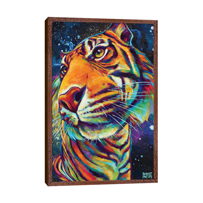 Galactic Tiger by Robert Phelps - Print on Canvas, Brown Framed Canvas, 101.6 cm H x 66.04 cm W