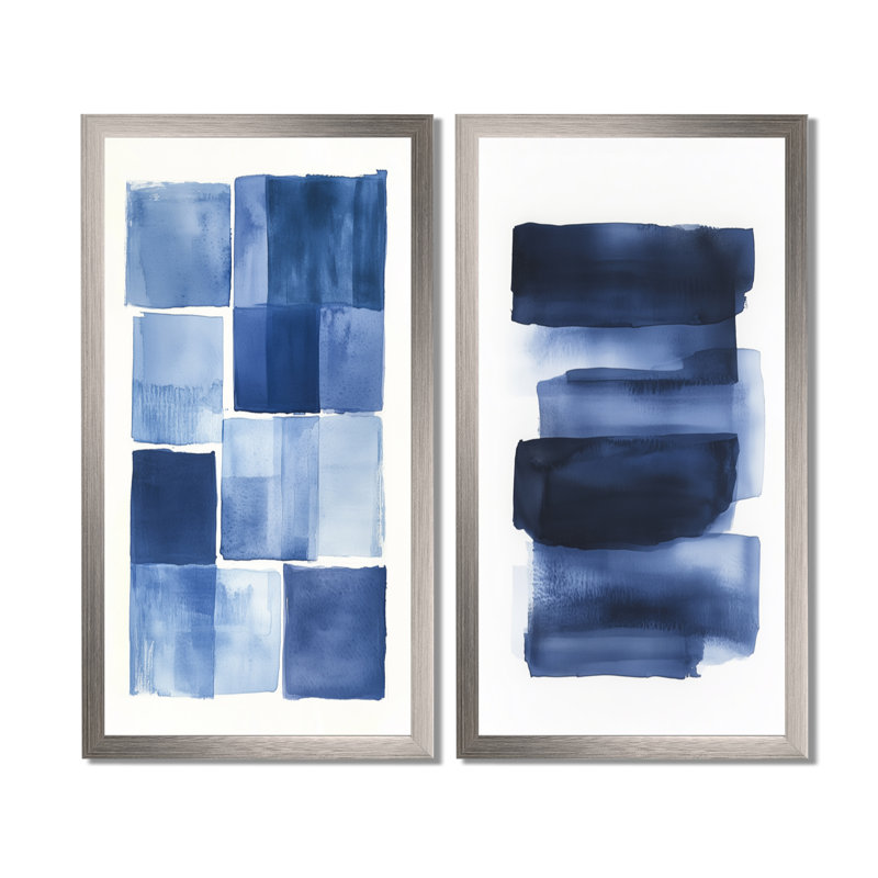 Indigo horizon - paysage abstrait minimaliste, art mural 2 pièces, H 40 po x l 40 po, Cadre naturel flottant