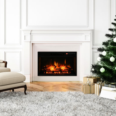27" Black Electric Fireplace, 1400W, With A Flame-Like Heating Experience Zone Area 1400W Fireplace Insert, 27", Black, Produces Warmth
