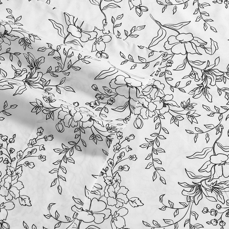 Hawley Floral White Cotton Percale Queen Sheet Set
