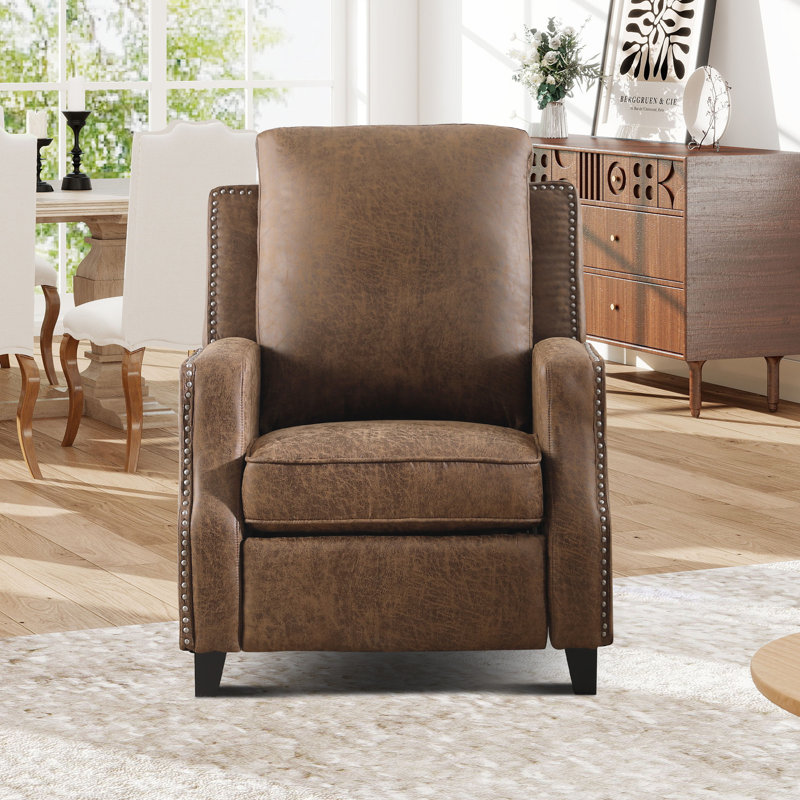 31.1''Wide Classic And Comfortable Faux Leather Push Back Recliner With Nailhead Trim (Set Of 3), Brown