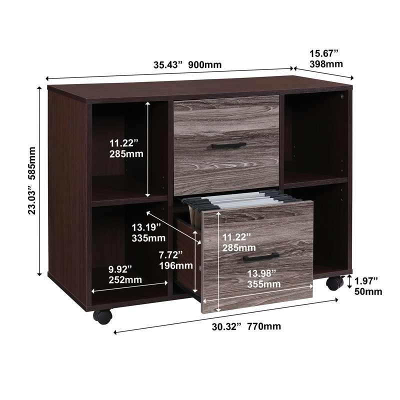 Walnut File Cabinet With 2 Drawers, Brown