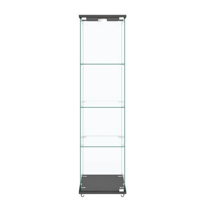 Vitrine en verre trempé à assemblage rapide avec 12 lumières DEL de couleur, 1 porte et 4 tablettes, pour exposer des modèles et des ornements faciles à installer