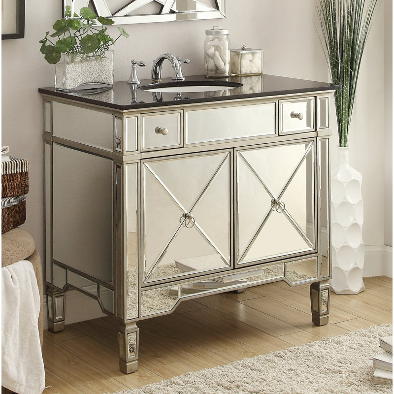 Sandstrom 36'' Single Bathroom Vanity with Stone Top, Black Galaxy Granite