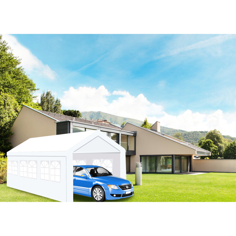 10'X20' Heavy Duty Carport Gazebo With Grounding Rods - Triangular Structure For Stability, Removable Side Walls, Waterproof Cover Canopy Garage Shelter Windows Frame Firmness, Rods, Materials