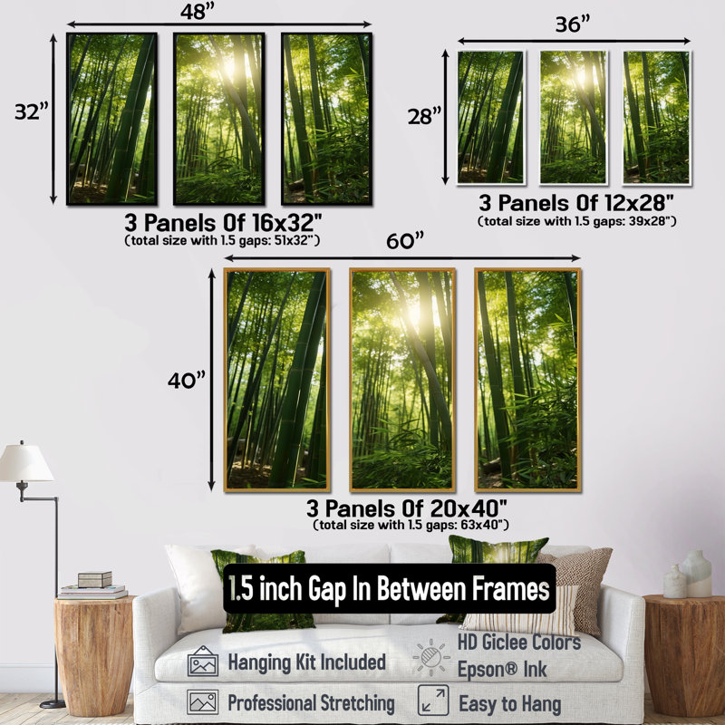 «Dynamic Light Bamboo Grove II», ensemble de reproductions d'art mural en bambou, Cadre naturel flottant