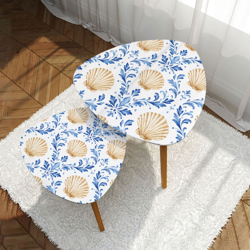 Ensemble de 2 tables basses gigognes Triangle Seashell Coral print file