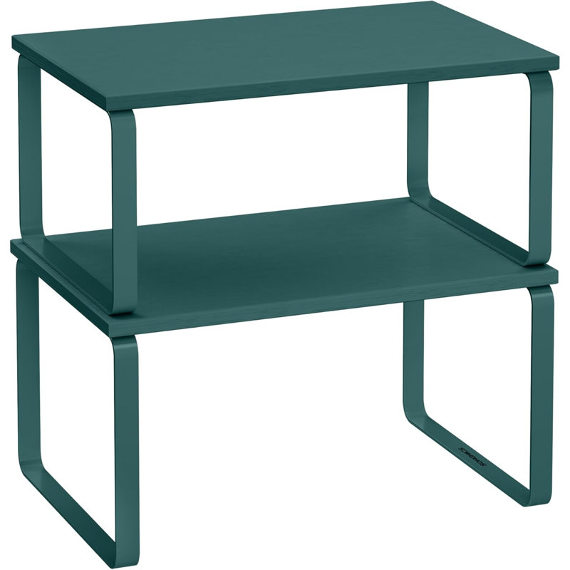 Étagère de rangement pour armoire, ensemble de 2 tablettes de comptoir de cuisine, rangement de cuisine, étagère à épices, empilable, extensible, métal et bois d'ingénierie, vert Marrs UKCS002C02