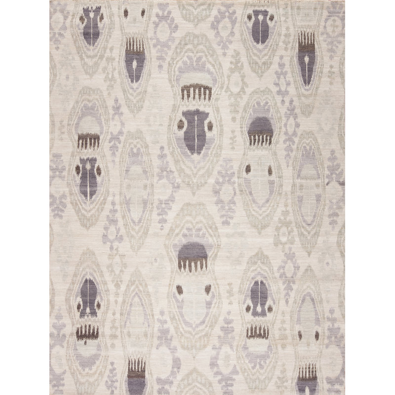 Jazz Hand Knotted Wool Area Rug in Ivory, Rectangle 12' x 14'