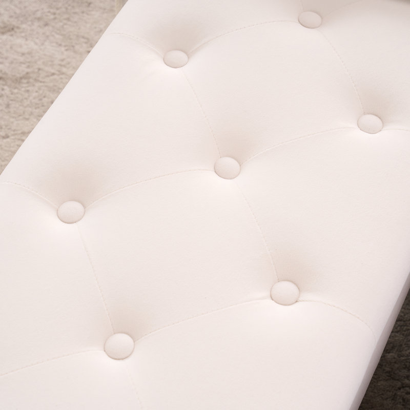 Velvet Storage Ottoman Bench Modern Bedroom End of Bed Bench with Gold Legs, Ivory, 16.7" H x 40" W x 14.4" D