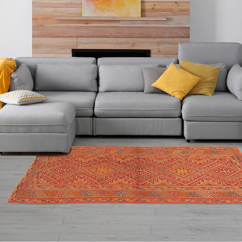 Tapis rouge foncé noué à la main de conception unique 2 pi 5 po x 6 pi 2 po Jnr