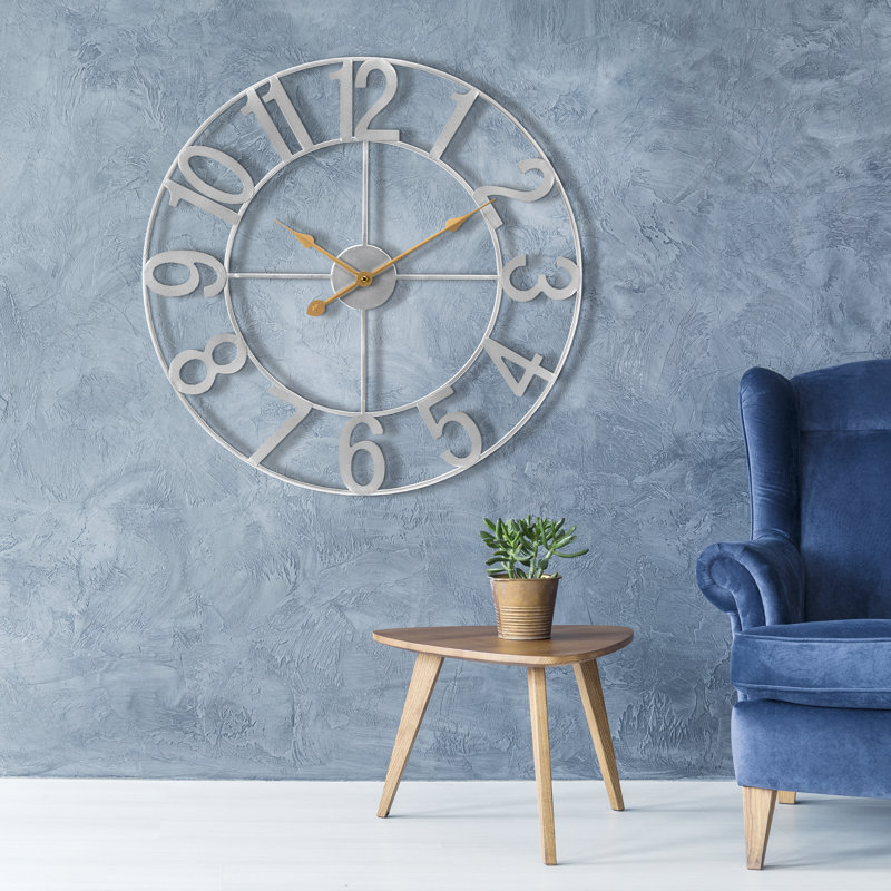 Large 16" wall clock, Argent argent, Très large