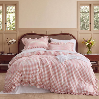 Bedsure Gingham Ruffle Duvet Cover, Soft Pre-Washed Microfiber Checked Plaid Comforter Cover Set, Vintage Farmhouse Bedding Set, Zipper Closure, NO Comforter