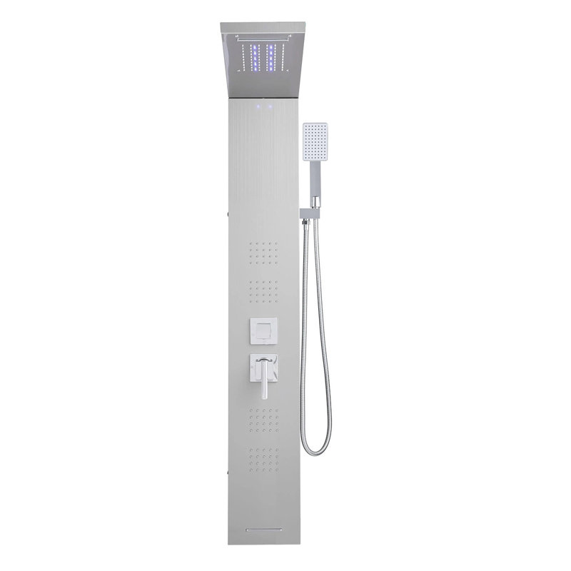 Système de tour de douche avec colonne en acier inoxydable et tête de chute d'eau 5 modes