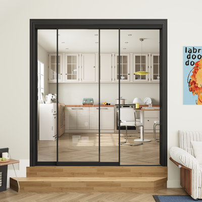 Porte de placard coulissante en verre transparent pleine longueur 72 po x 80 po H 72 po x 80 po avec quincaillerie