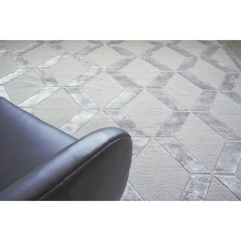 Metro-Velvet Geometric Area Rug in Silver, Rectangle 14' x 18'