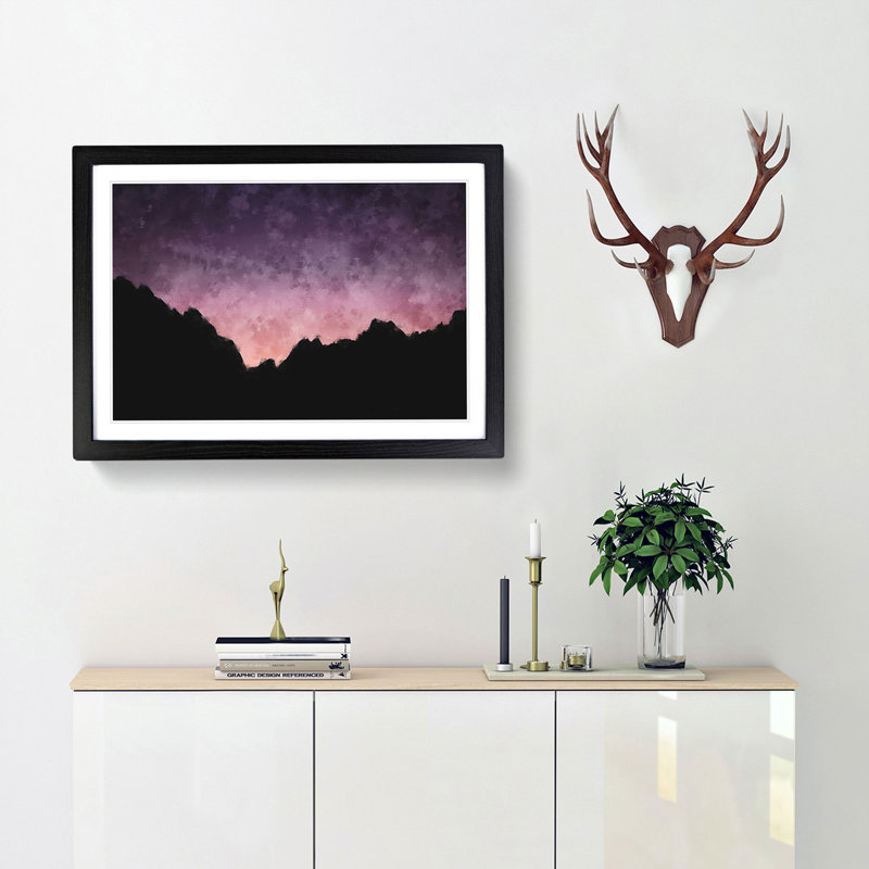 Pink Sky at Night 1 Piece Single Picture Frame Wall Art on MDF, 33cm H x 45cm W x 2cm D, Black