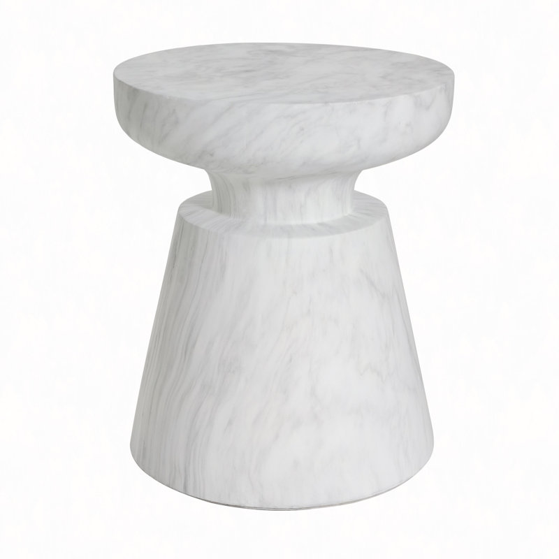 Table d'appoint d'extérieur en travertin, blanc, Blanc