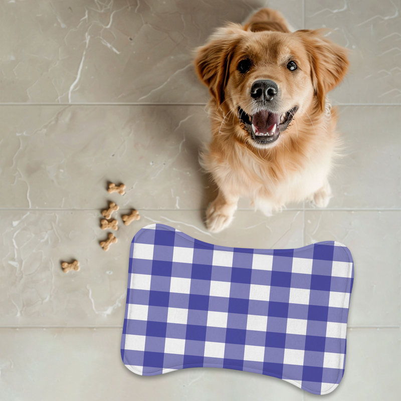 Navy Plaid - 1 Piece Bone Shape Feeding Mat