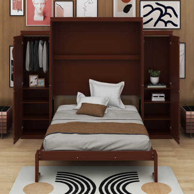 Grand lit escamotable avec garde-robe et tablette de rangement