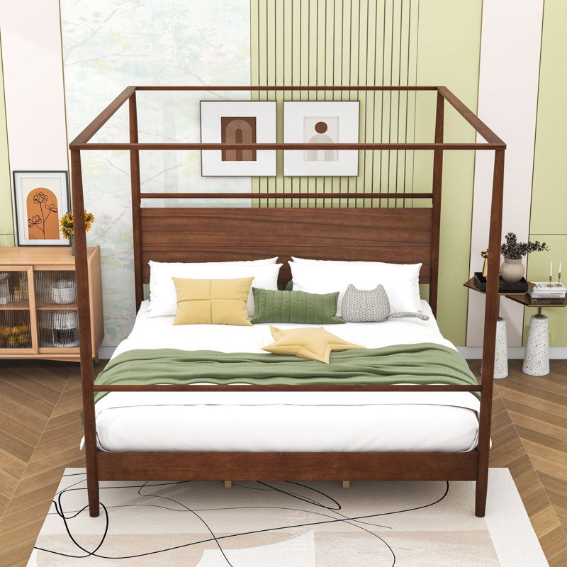 Lit plateforme à baldaquin en bois avec tête de lit, Très grand