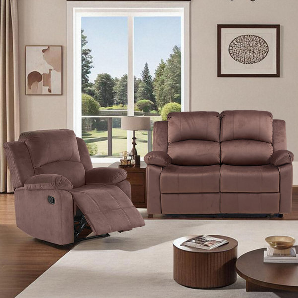 Latitude Run® Llanos 2 Piece Comfortable Microfiber Manual Reclining ...