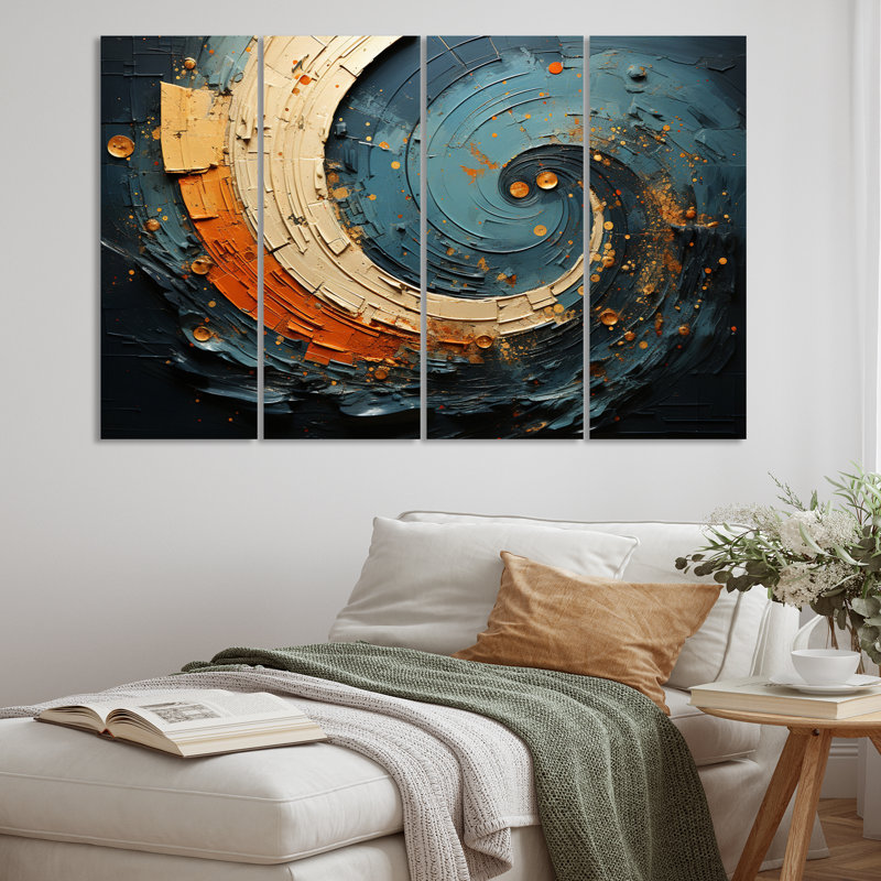 Chyenna " Orange Teal Abstract Spirals II " 4 - Pieces