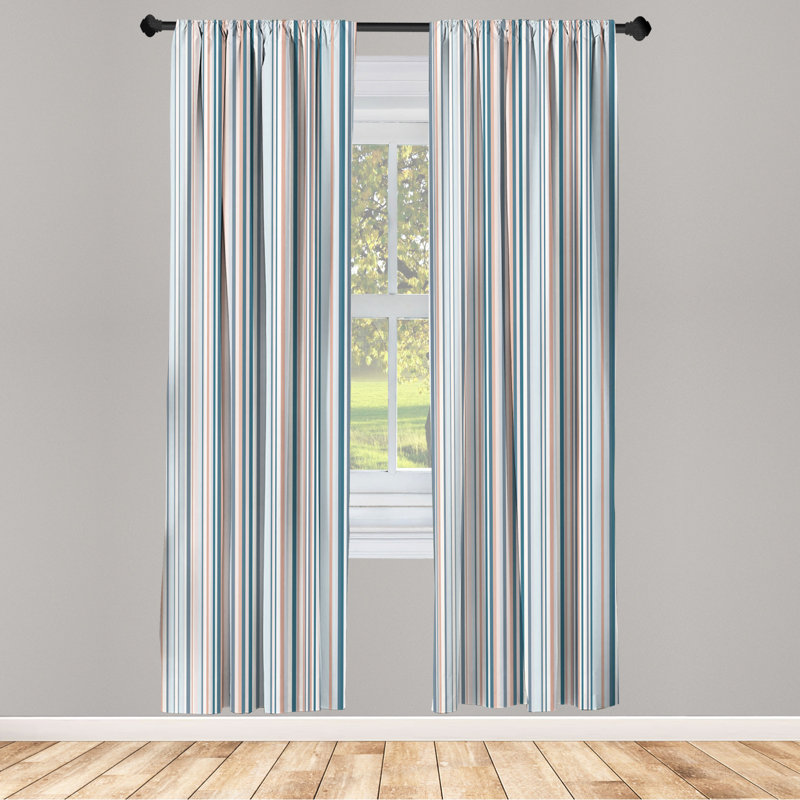 Microfiber Striped Semi-Sheer Rod Pocket Curtain Panels, 28" W x 63" L, Green/Blue