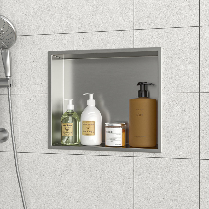 Stainless Steel Shower Niche, Brushed Nickel, Brushed Nickel, 3.94" H x 15" W x 13" D
