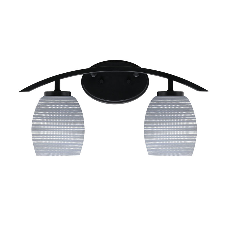 Barre d'éclairage de salle de bain 2 lumières avec verre matriciel gris 5 po Kurve, Noir mat, Gris
