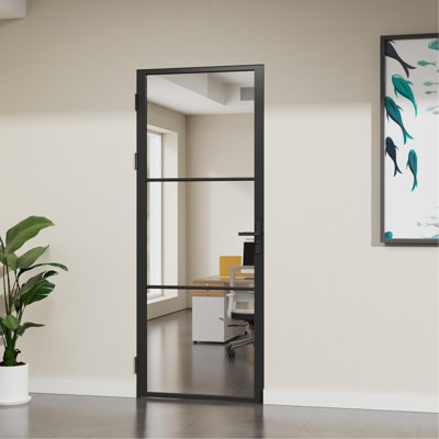 Porte intérieure en verre transparent à 3 panneaux Goodyo, porte à dalle 32 po x 80 po pour porte de garde-robe française, verre trempé certifié, cadre en aluminium durable pour garde-manger