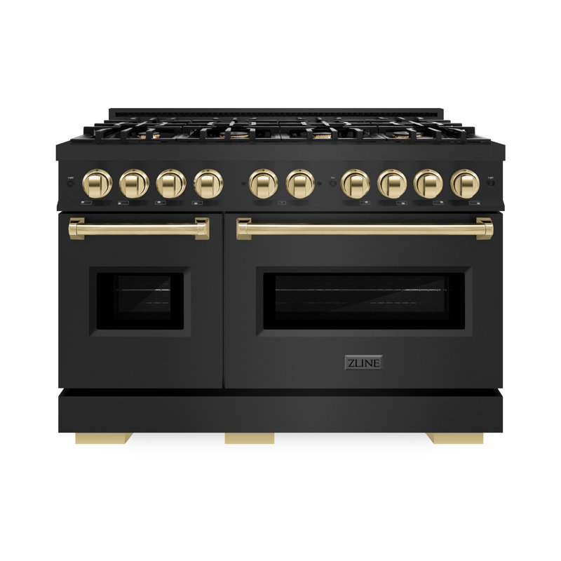 ZLINE Autograph 48" Classic Black Stainless Gas Range w/ 8 Burners & Gold Accents, Gold