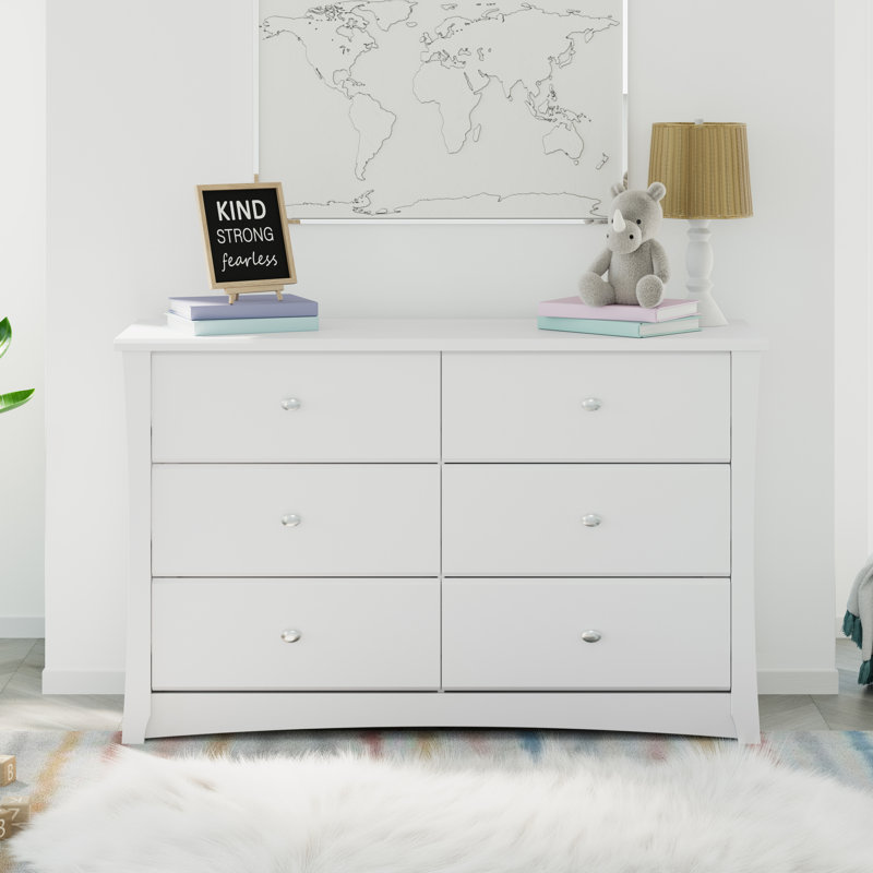 Crescent 6 Drawer Double Dresser, White