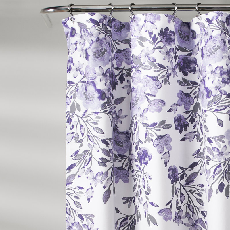 Tanisha Floral Purple and Gray Polyester Shower Curtain 72" x 72"