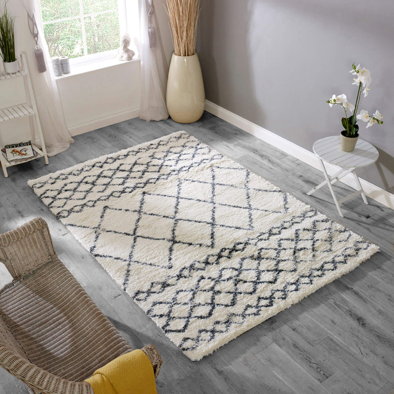 Manilow Tribal Shaggy Cream/Grey Area Rug, Rectangle 160 x 230cm