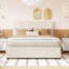 Lit plateforme tapissier beige avec 2 boîtes de rangement et lit gigogne, tête de lit classique, solide et contreplaqué, chambre extensible, tiroirs en contreplaqué faciles à assembler, rehaussant le sommeil, installation