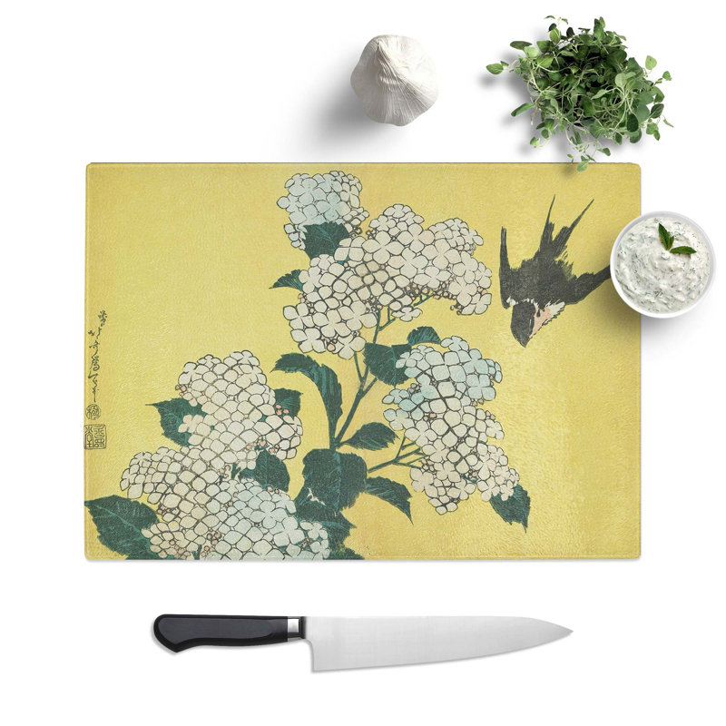 Glass Hydrangeas And Swallow by Katsushika Hokusai Chopping Board, 39 cm W x 28.5 cm L