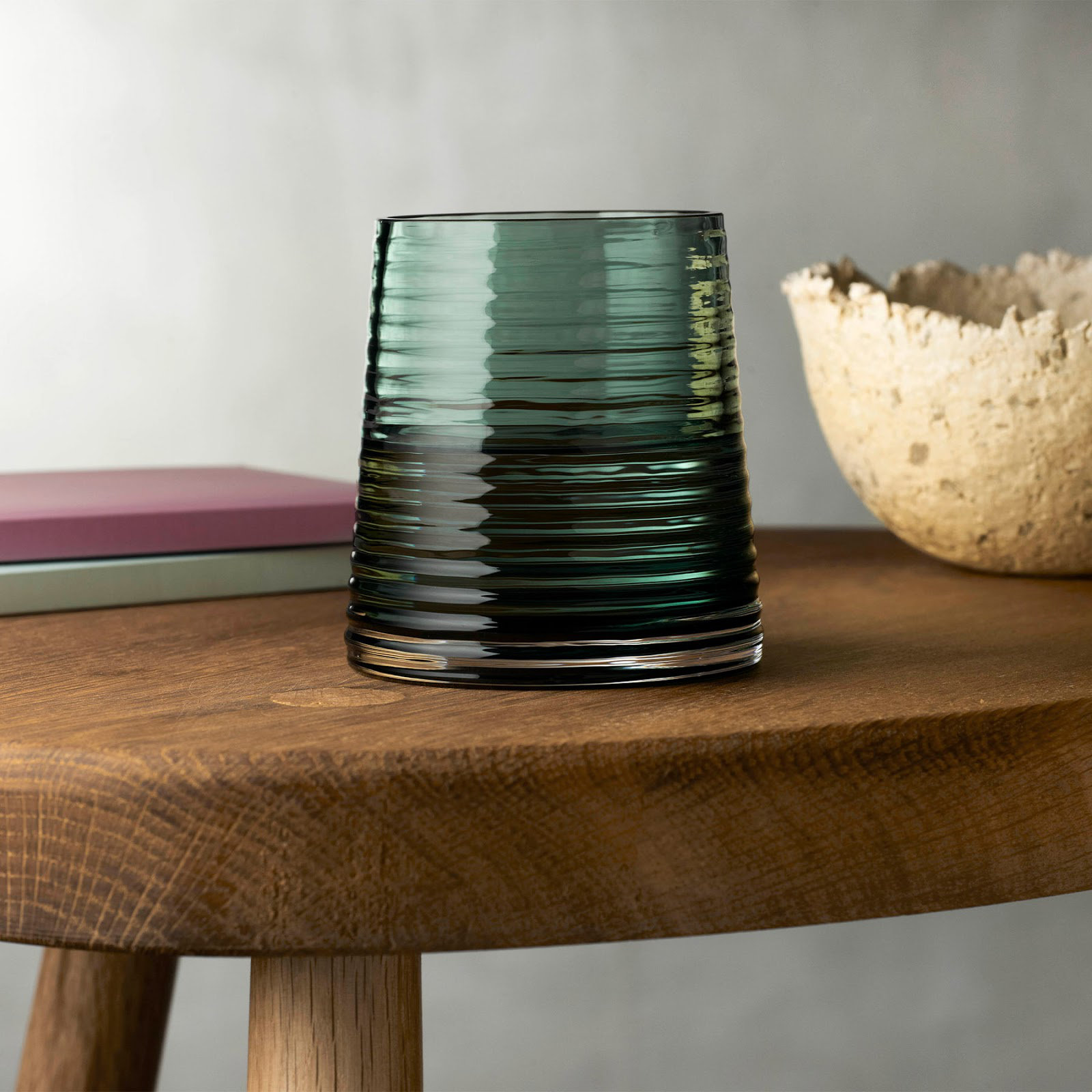 Poem Ribbed Crystal Drinking Glass, Green