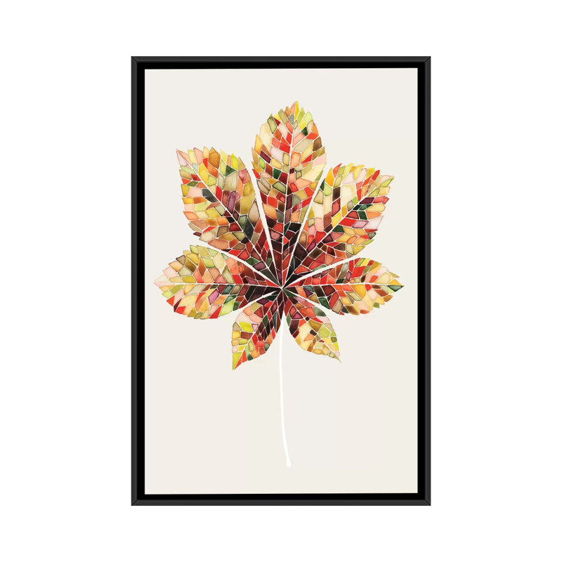 « automne mosaic leaf feuille iv », reproduction d’impression sur toile, H 60 po x l 40po x P 1,5 po, Toile avec cadre noir
